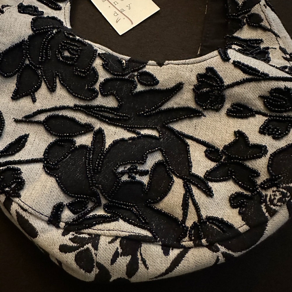 Mini Beaded Crescent Handbag from A New Day NWT off-white & black - Picture 2 of 5